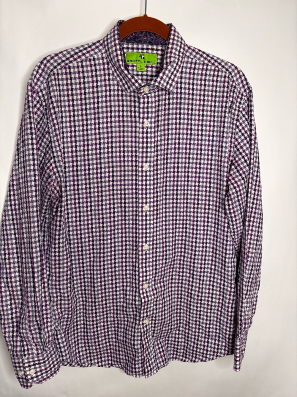 Bristol & Bull size Large Purple Check Button-Down Shirt